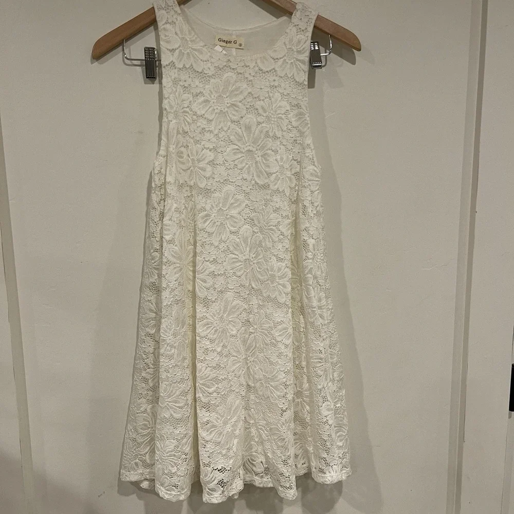 Ginger G Ivory‎ Floral Lace Mini Dress Coquette Boho Fairycore S Cottage Core